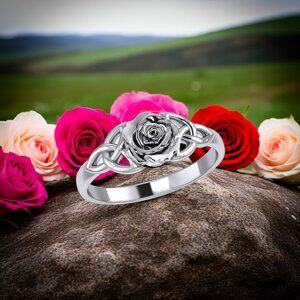 Celtic Trinity Rose Sterling Silver Ring, sizes 6 & 7